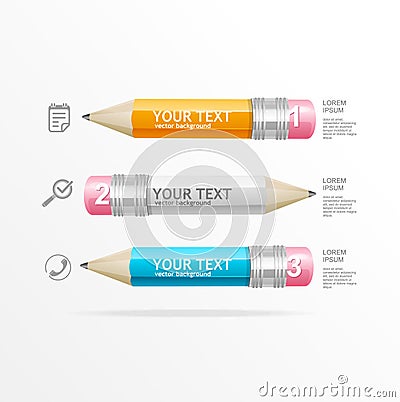 Vector text boxes, infographics, icon and pencil Vector Illustration