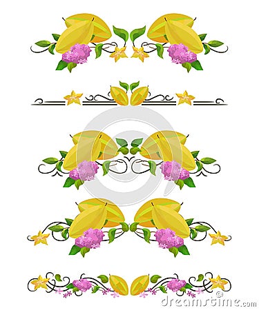 Vector text dividers with carambola and flower Vector Illustration