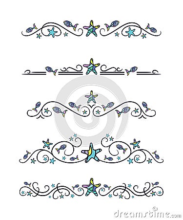 Vector text dividers with funky fish Vector Illustration