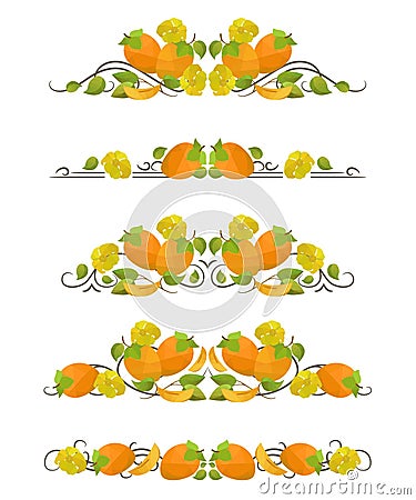 Vector text dividers with persimmon and flower Vector Illustration