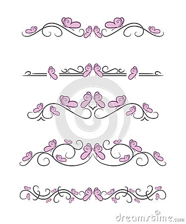 Vector text dividers with pink butterfly Vector Illustration