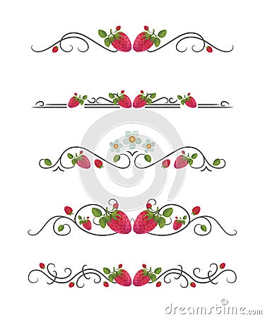 Vector text dividers with strawberry and leaves Vector Illustration