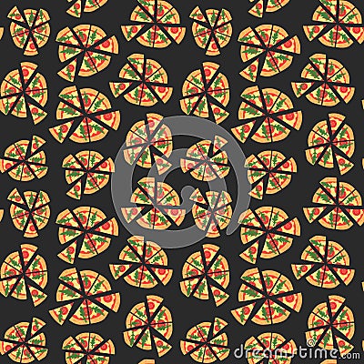 Vector texture of pattern with margherita pizza. Slices in a flat style. Seamless background Vector Illustration
