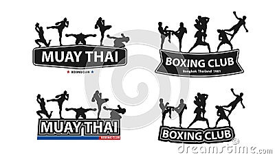 Vector Thai boxing with Muay Thai action on flat big letters Vector Illustration