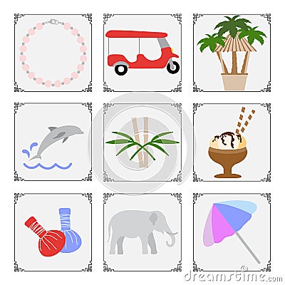 Vector Thailand Set Travel Thai Summer rest Vector Illustration