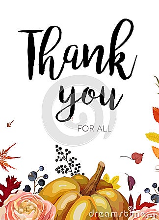 Vector thank you greeting card, postcard design with Autumn seas Vector Illustration