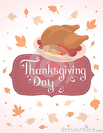 Vector thanksgiving illustration with deep fried turkey and text Vector Illustration