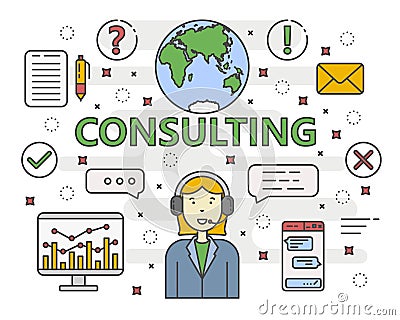 Vector thin line flat design Consulting concept banner Vector Illustration