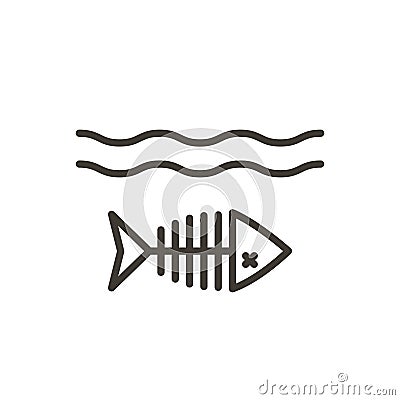 Vector thin line icon illustration with fishbone dead fish spine under the water. Minimal illustration of a dead fish Vector Illustration