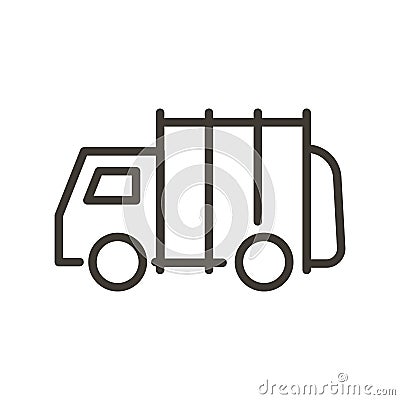 Vector thin line icon outline linear stroke illustration of a urban garbage truck. Trash sorting Vector Illustration