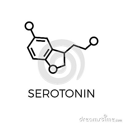 Vector thin line icon of serotonin molecular structure. Chemical formula Vector Illustration