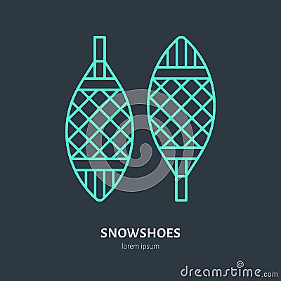 Vector thin line icon of snowshoes. Winter recreation equipment Vector Illustration