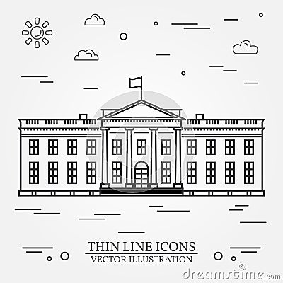 Vector thin line icon White house. Vector Illustration