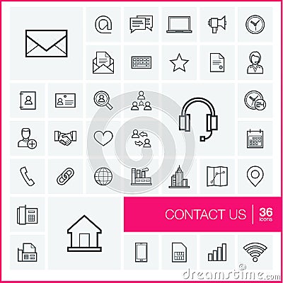 Vector thin line icons set. Contact us Vector Illustration