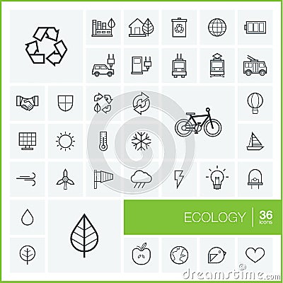 Vector thin line icons set. Ecology Vector Illustration