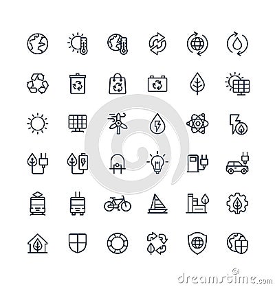 Vector thin line icons set with environmental and ecology outline symbols Vector Illustration