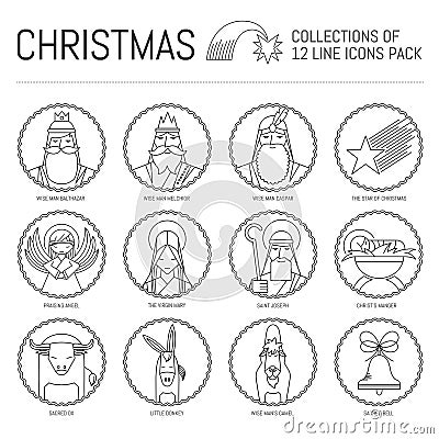 Vector Thin line Religious Christmas Icons Vector Illustration