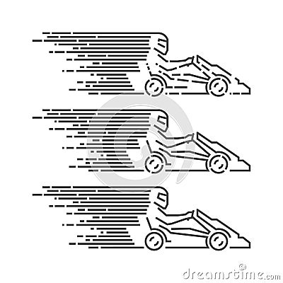 Vector thin linear go kart logo and icon. Line figures kart race Stock Photo