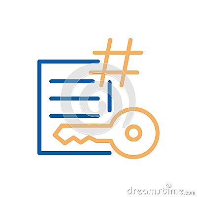 Vector thin stroke line icon. Document, key and hashtag symbolizing keywords to optimize search engine seo Vector Illustration