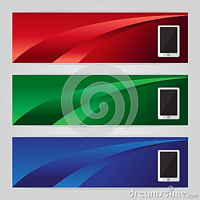 Vector of three banners phone abstract headers with colorful Vector Illustration