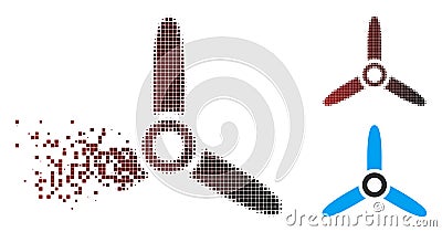 Decomposed Pixel Halftone Three Bladed Icon Vector Illustration