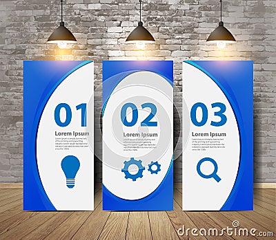 Vector three blank posters on old brick wall Vector Illustration