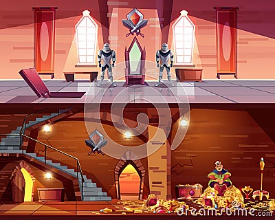 Vector ballroom with cellar, king with gold Vector Illustration