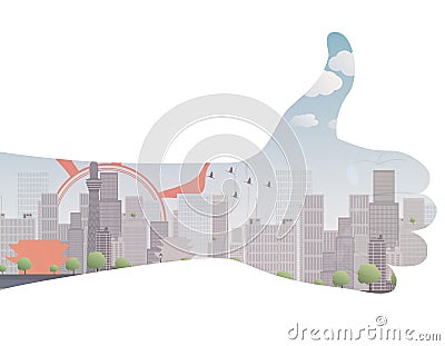 Vector thumb up icon double exposure Cartoon Illustration