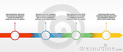 Vector timeline template with four colorful parts with blank circle buttons for icons or numbers and text Vector Illustration