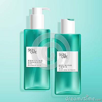 Vector Tinted Green Bathing, Sanitzer, Soap, Medical, Shampoo or Wash Bottle Vector Illustration