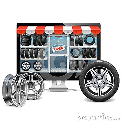 Vector Tire Shop Concept Vector Illustration
