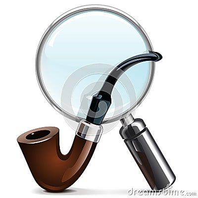 Vector Tobacco Pipe and Loupe Vector Illustration