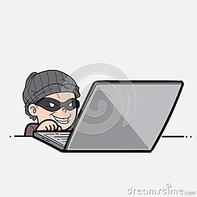 Scammer or hacker using laptop to stole data Stock Photo