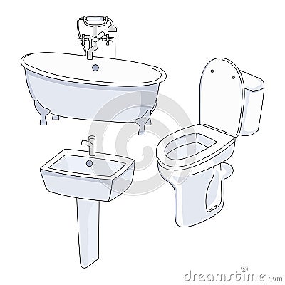 Vector toilet, bath and sink. Vector Illustration