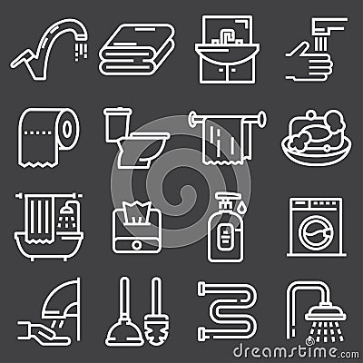 Vector toilet and bathroom icons set Vector Illustration