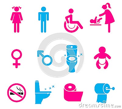 Vector toilet icons set isolated on white background. Vector Illustration