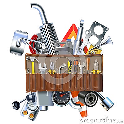 Vector Tool Kit with Car Spares Vector Illustration