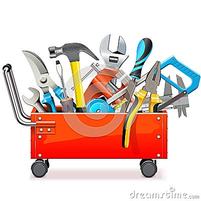 Vector Toolbox Trolley with Tools Vector Illustration