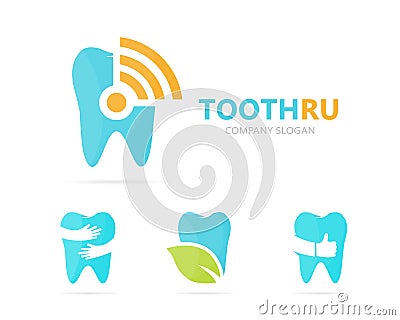 Vector of tooth and wifi logo combination. Dental and signal symbol or icon. Unique clinic and radio, internet logotype Vector Illustration