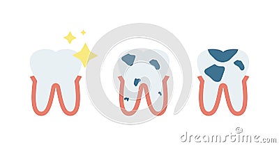 Vector toothache, caries and healthy tooth concept. Vector Illustration