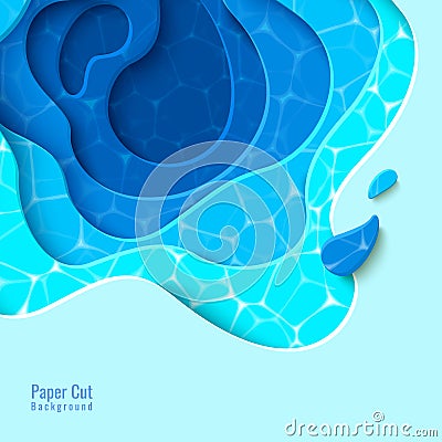 Vector top view tropical pool in paper cut style Vector Illustration