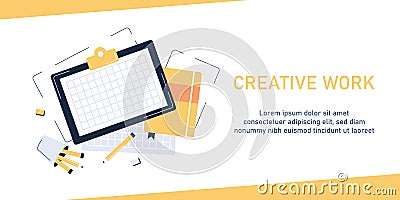 Vector top view of workplace background Vector Illustration