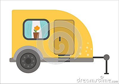 Vector tourist trailer with door and window. Cute camper van isolated on white background. Camping carrier car illustration. Vector Illustration