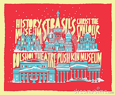 Vector touristic hand drawn moscow city poster Stock Photo