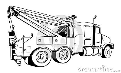 Vector - Tow Truck Outlined Black Vector Vector Illustration