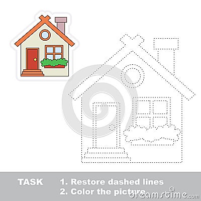 Vector trace game. Small cute house to be traced. Vector Illustration