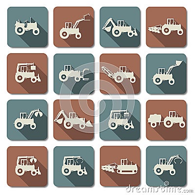 Vector Tractor Flat Icons Vector Illustration
