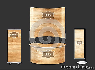Vector trade show booth exhibition stand with wood texture Vector Illustration