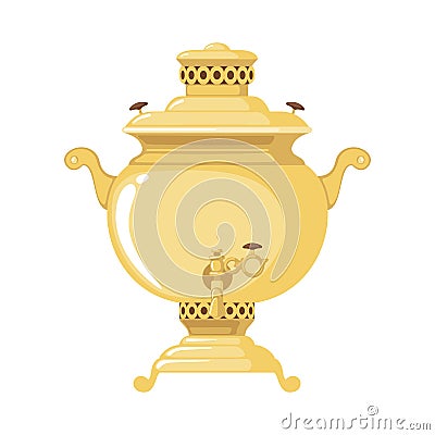 Vector Traditional Russian gold samovar icon in flat style isolated on white background Vector Illustration