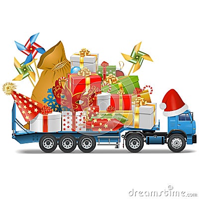 Vector Trailer with Christmas Gifts Vector Illustration